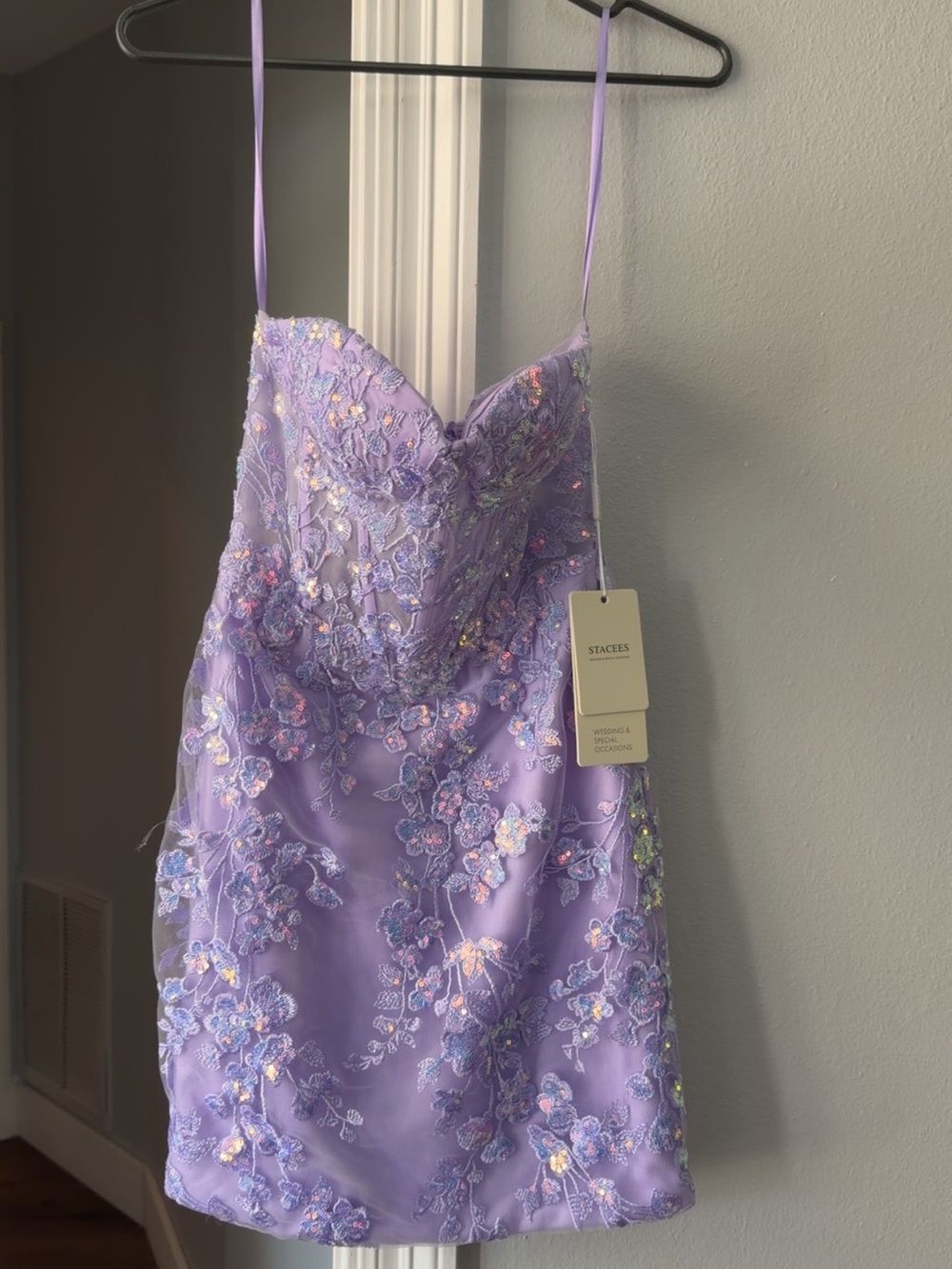 Lilac Floral Embroidered Spaghetti-Strap Prom Dress